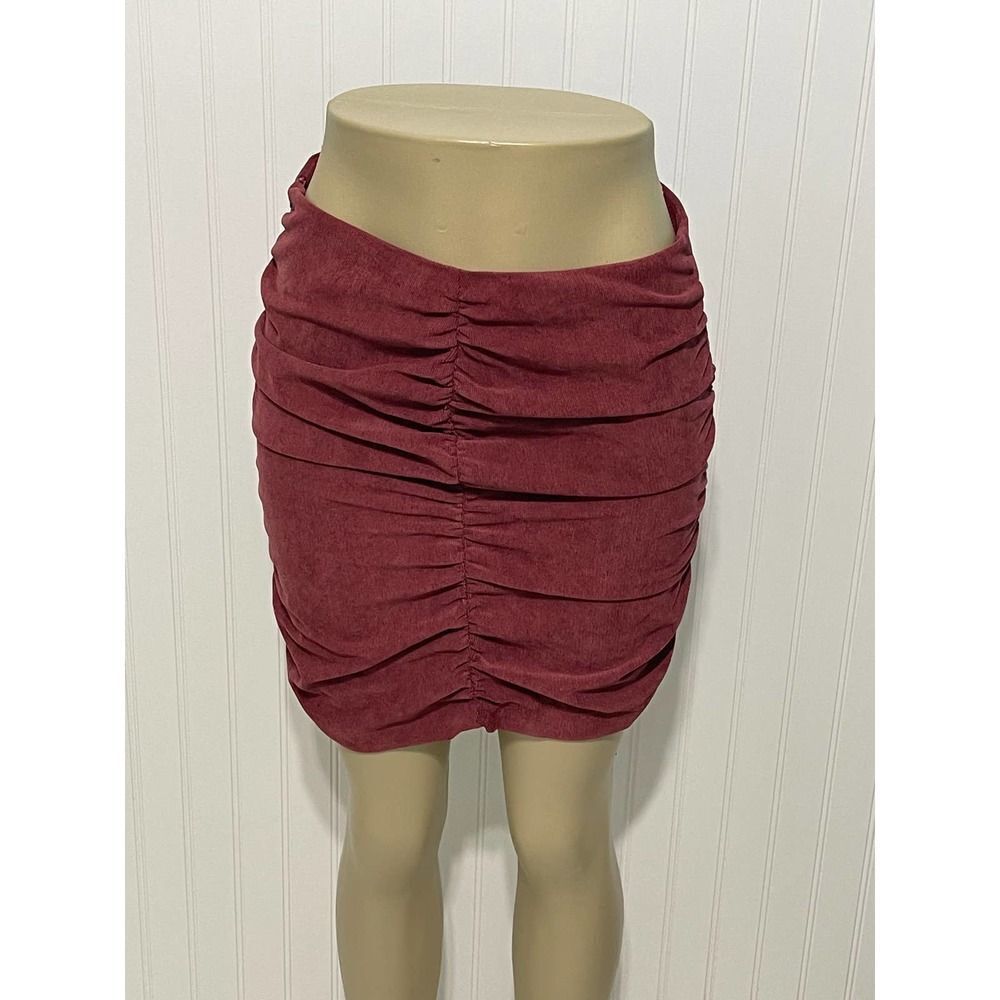 Zara Draped Corduroy Ruched Mini Skirt Dusty Burgundy Red Women’s Size Large - Picture 9 of 9